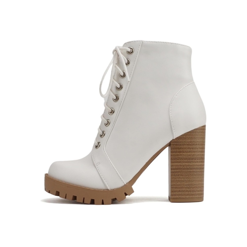 Soda Chalet Lace up Military Inspired Ankle Boot with Stacked Heel Side Zipper
